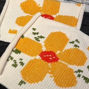 Vintage Handmade Floral Large Crochet Squares
